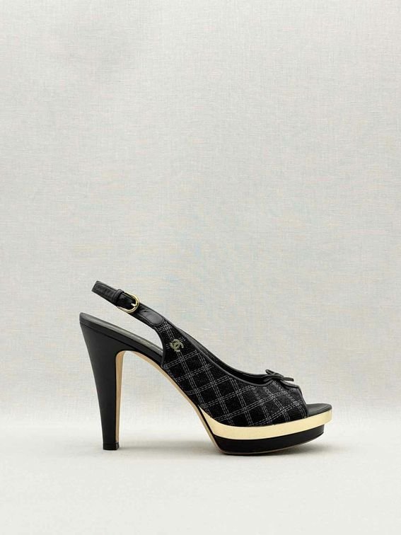 Pre-loved CHANEL Black Checkered Size EU 39 Slingbacks at Reems Closet