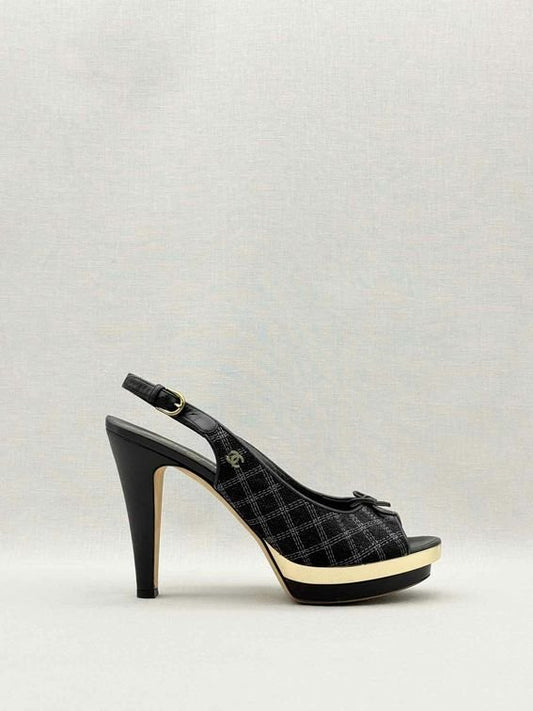 Pre-loved CHANEL Black Checkered Size EU 39 Slingbacks at Reems Closet