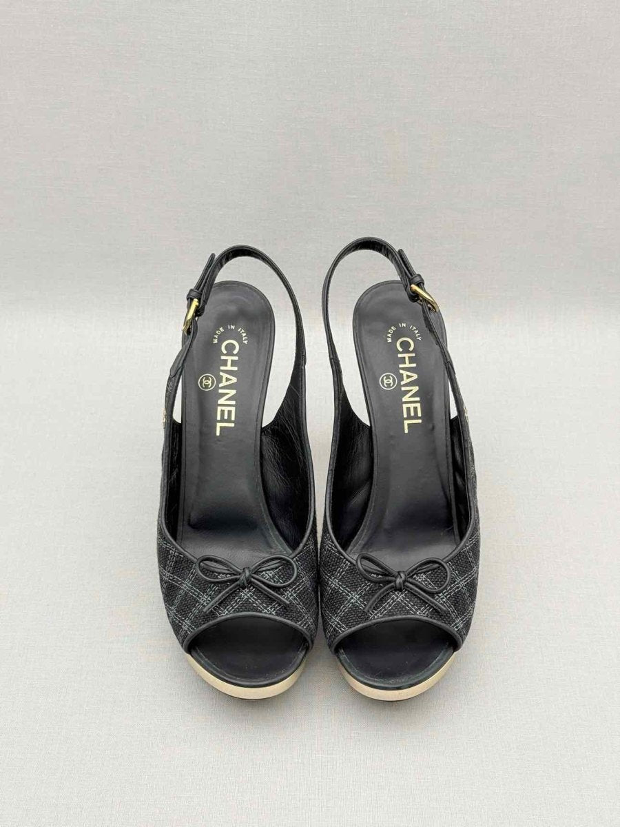 Pre-loved CHANEL Black Checkered Size EU 39 Slingbacks at Reems Closet