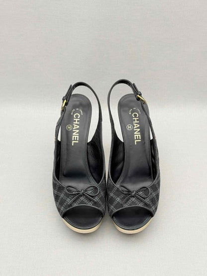 Pre-loved CHANEL Black Checkered Size EU 39 Slingbacks at Reems Closet