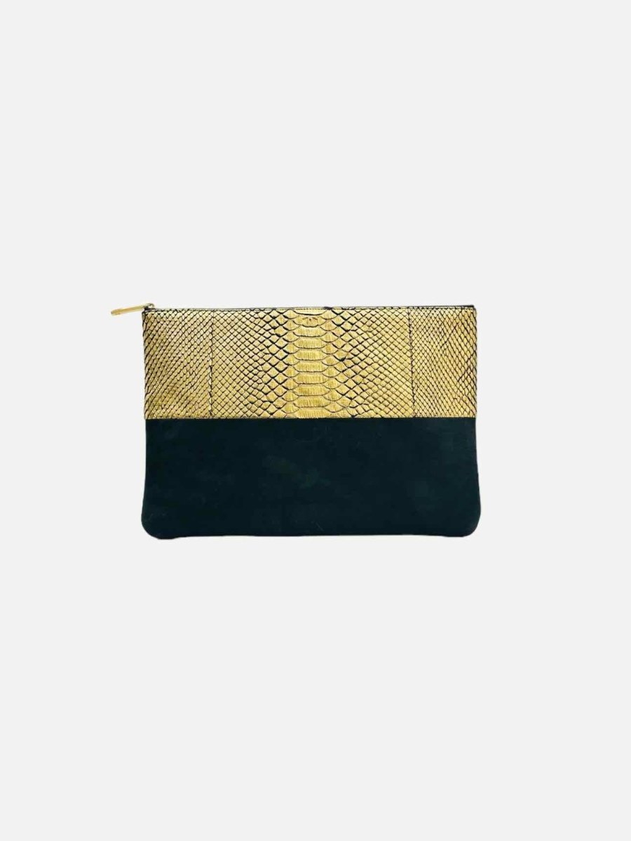 Pre - loved CHANEL Black & Gold Clutch at Reems Closet