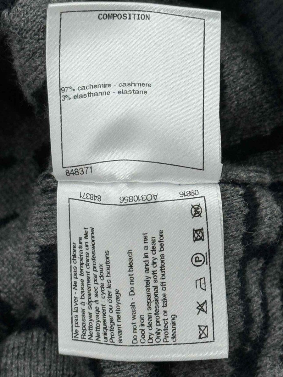 Pre - loved CHANEL Black & Grey Logo Design Size US 0 Cardigan at Reems Closet