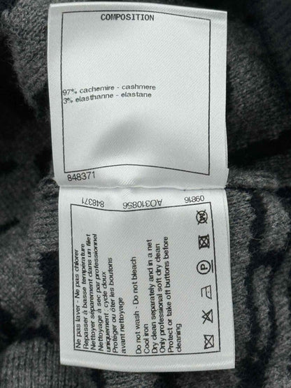 Pre - loved CHANEL Black & Grey Logo Design Size US 0 Cardigan at Reems Closet