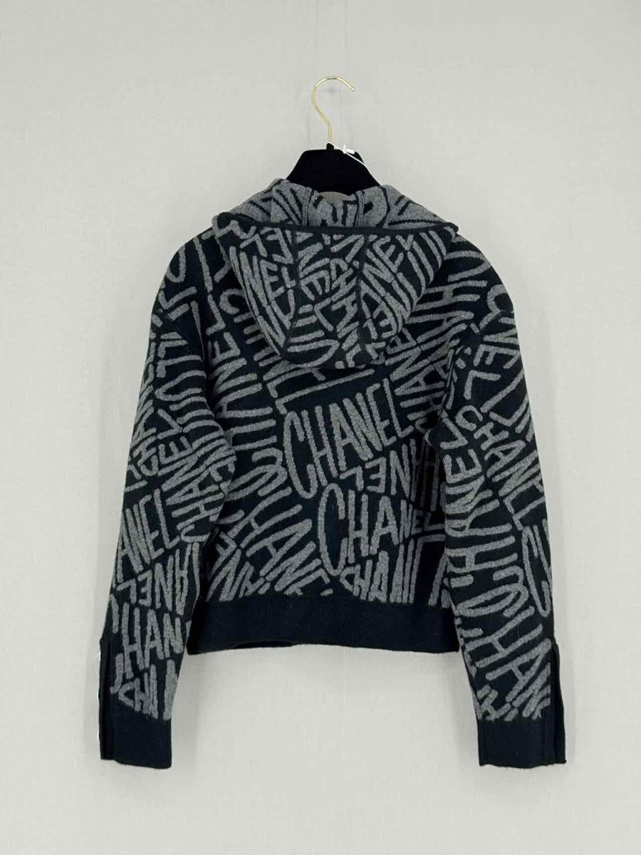 Pre - loved CHANEL Black & Grey Logo Design Size US 0 Cardigan at Reems Closet