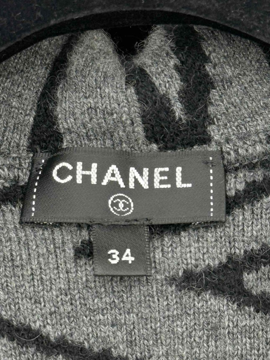 Pre - loved CHANEL Black & Grey Logo Design Size US 0 Cardigan at Reems Closet