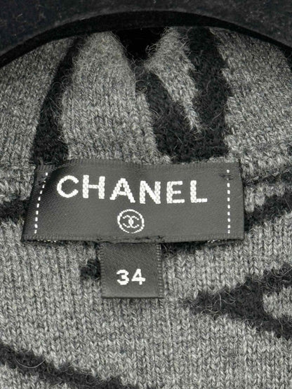 Pre - loved CHANEL Black & Grey Logo Design Size US 0 Cardigan at Reems Closet
