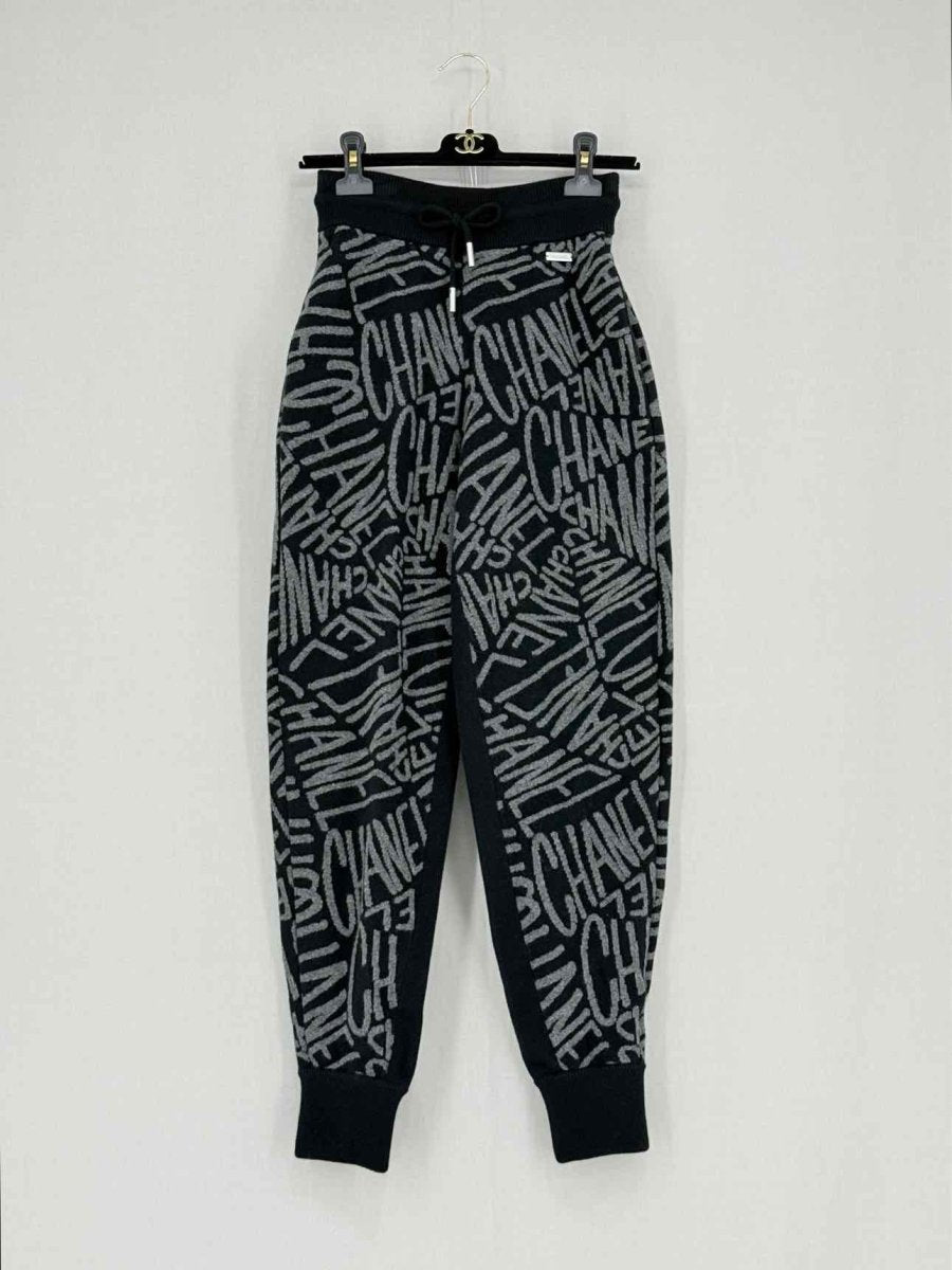 Pre - loved CHANEL Black & Grey Logo Size US 0 Pants at Reems Closet