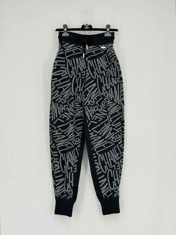Pre - loved CHANEL Black & Grey Logo Size US 0 Pants at Reems Closet
