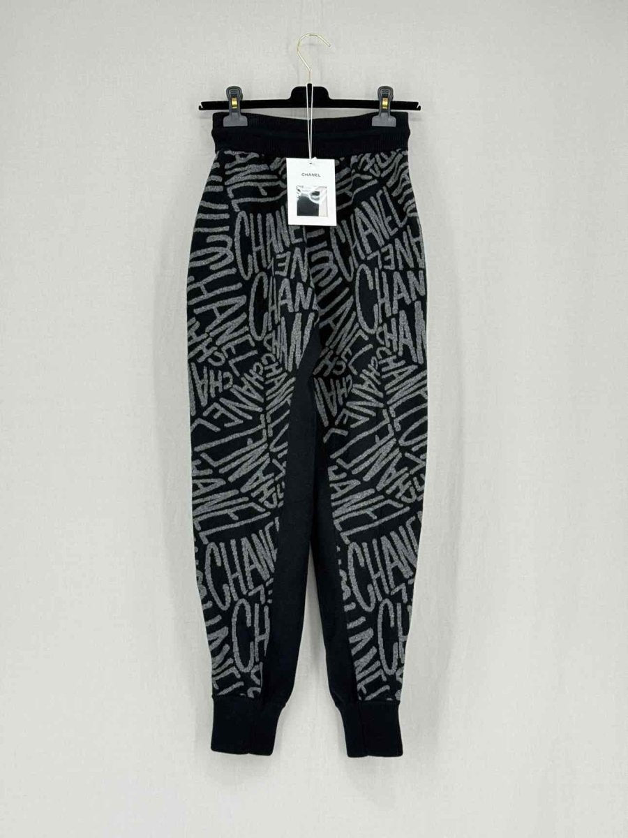 Pre - loved CHANEL Black & Grey Logo Size US 0 Pants at Reems Closet