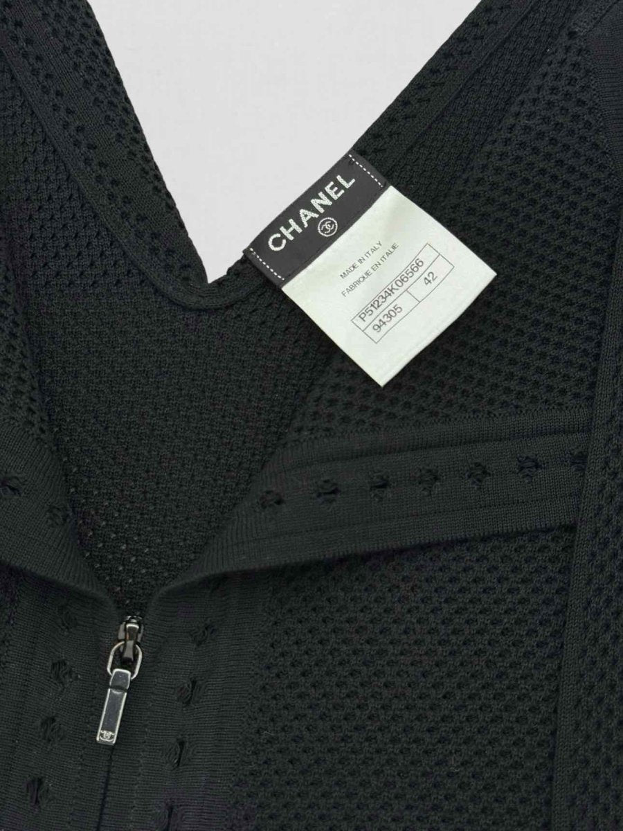 Pre - loved CHANEL Black Perforated Size US 10 Cardigan at Reems Closet