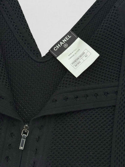 Pre - loved CHANEL Black Perforated Size US 10 Cardigan at Reems Closet