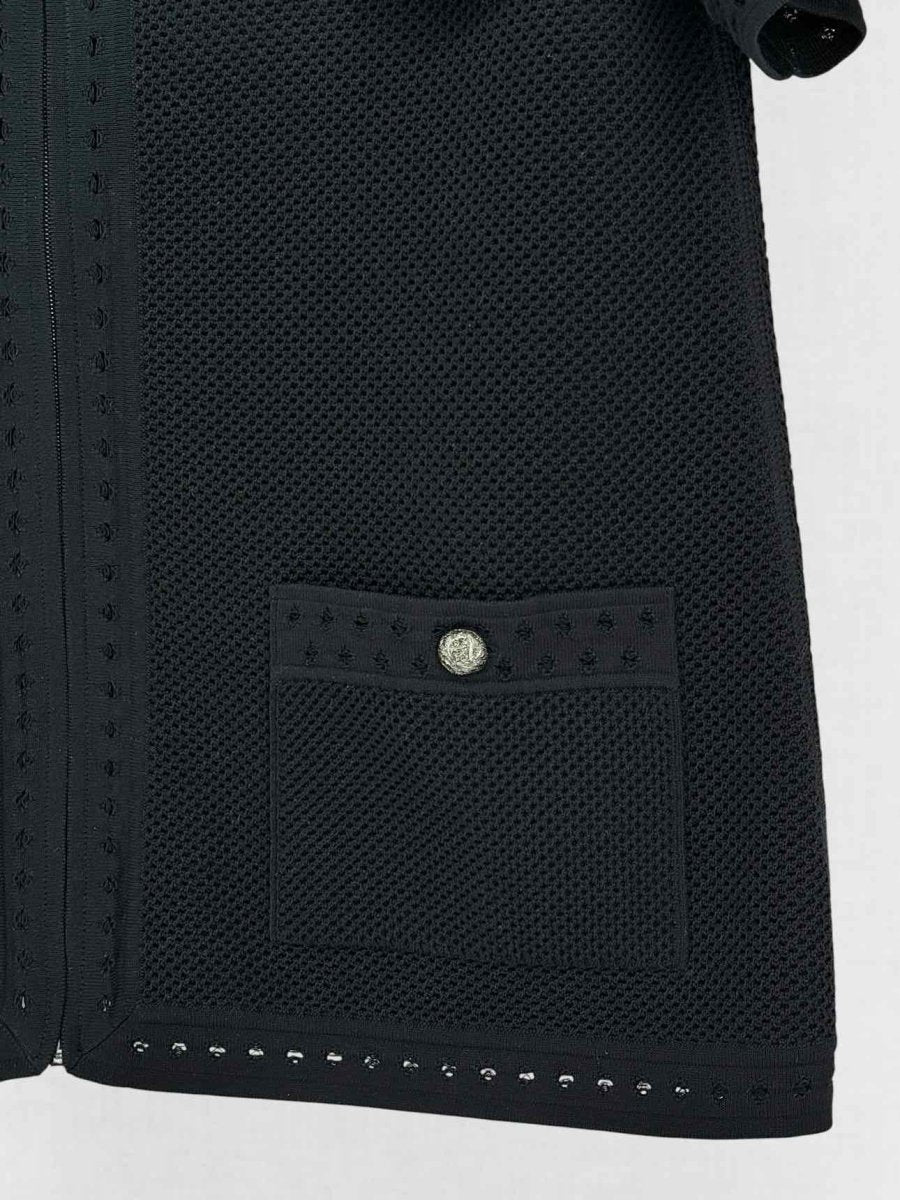 Pre - loved CHANEL Black Perforated Size US 10 Cardigan at Reems Closet
