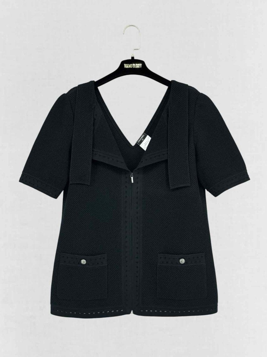 Pre - loved CHANEL Black Perforated Size US 10 Cardigan at Reems Closet