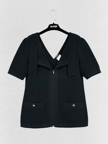 Pre - loved CHANEL Black Perforated Size US 10 Cardigan at Reems Closet
