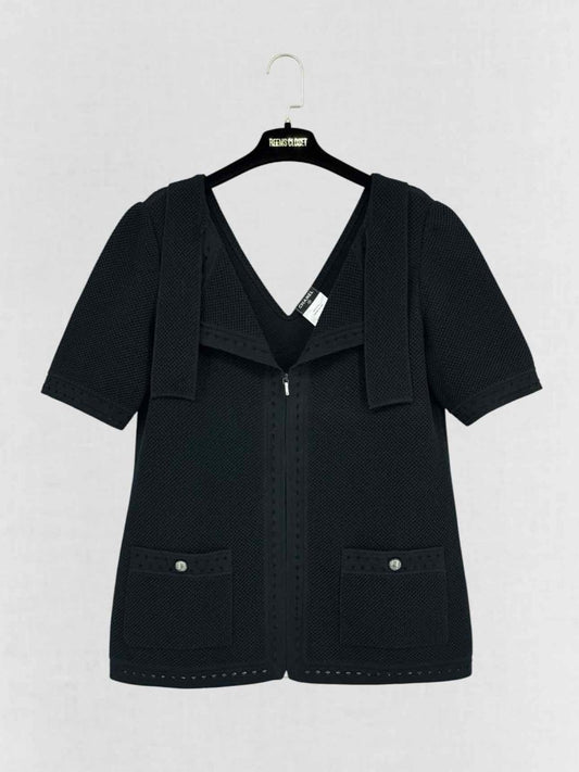 Pre - loved CHANEL Black Perforated Size US 10 Cardigan at Reems Closet