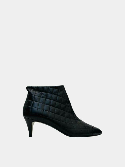 Pre - loved CHANEL Black Quilted Ankle Boots 39C at Reems Closet