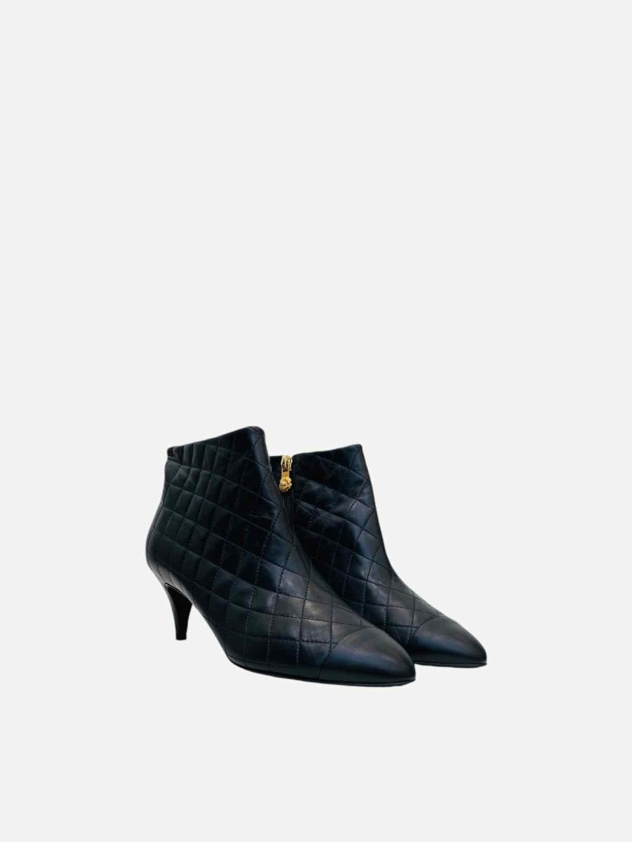 Pre - loved CHANEL Black Quilted Ankle Boots 39C at Reems Closet