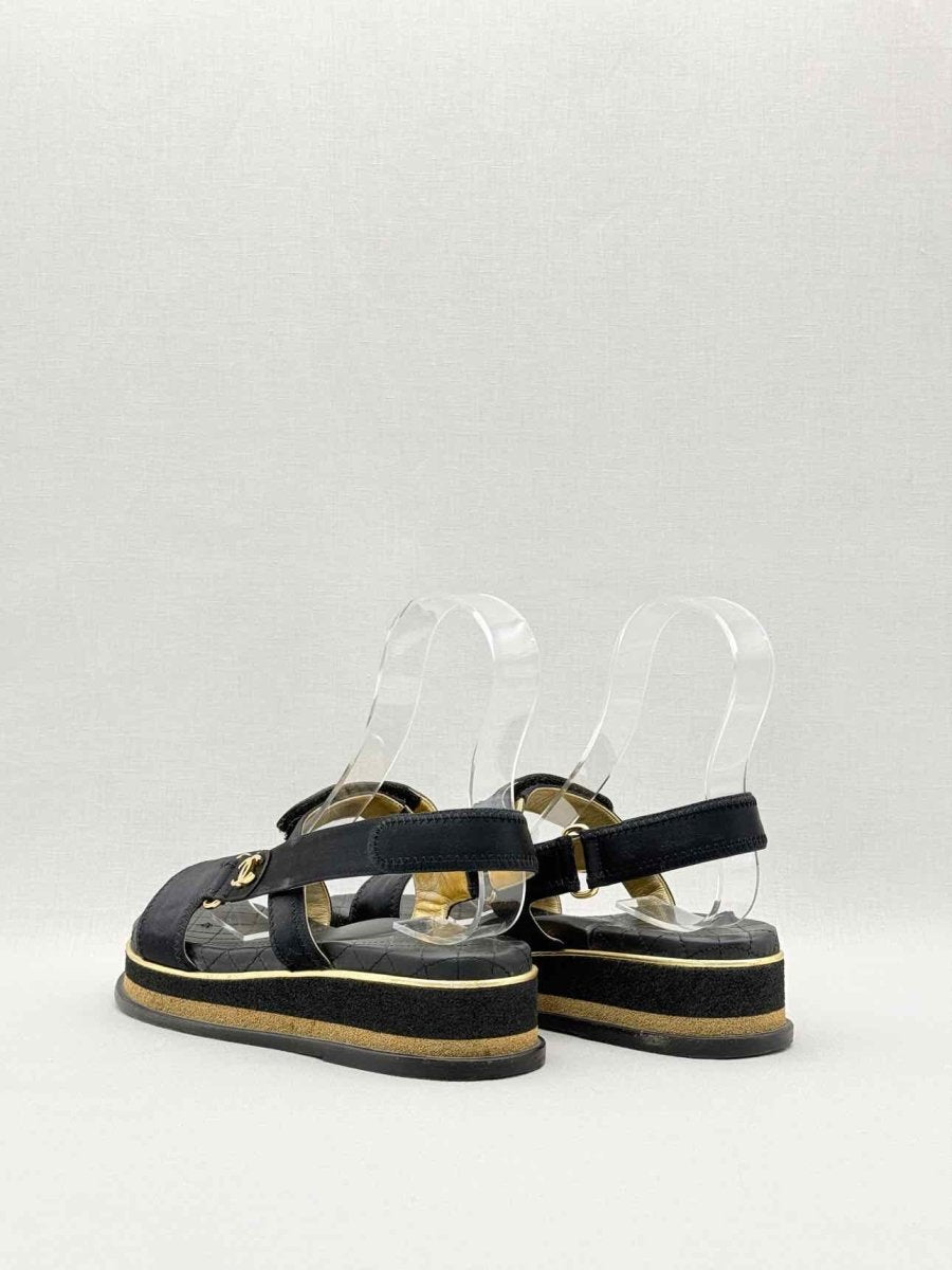 Pre-loved CHANEL Black Quilted Size EU 38.5 Platform Sandals at Reems Closet