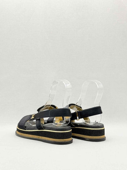 Pre-loved CHANEL Black Quilted Size EU 38.5 Platform Sandals at Reems Closet