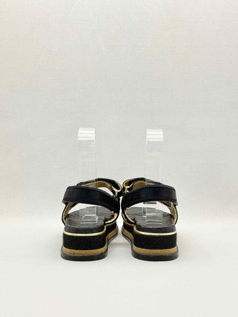 Pre-loved CHANEL Black Quilted Size EU 38.5 Platform Sandals at Reems Closet