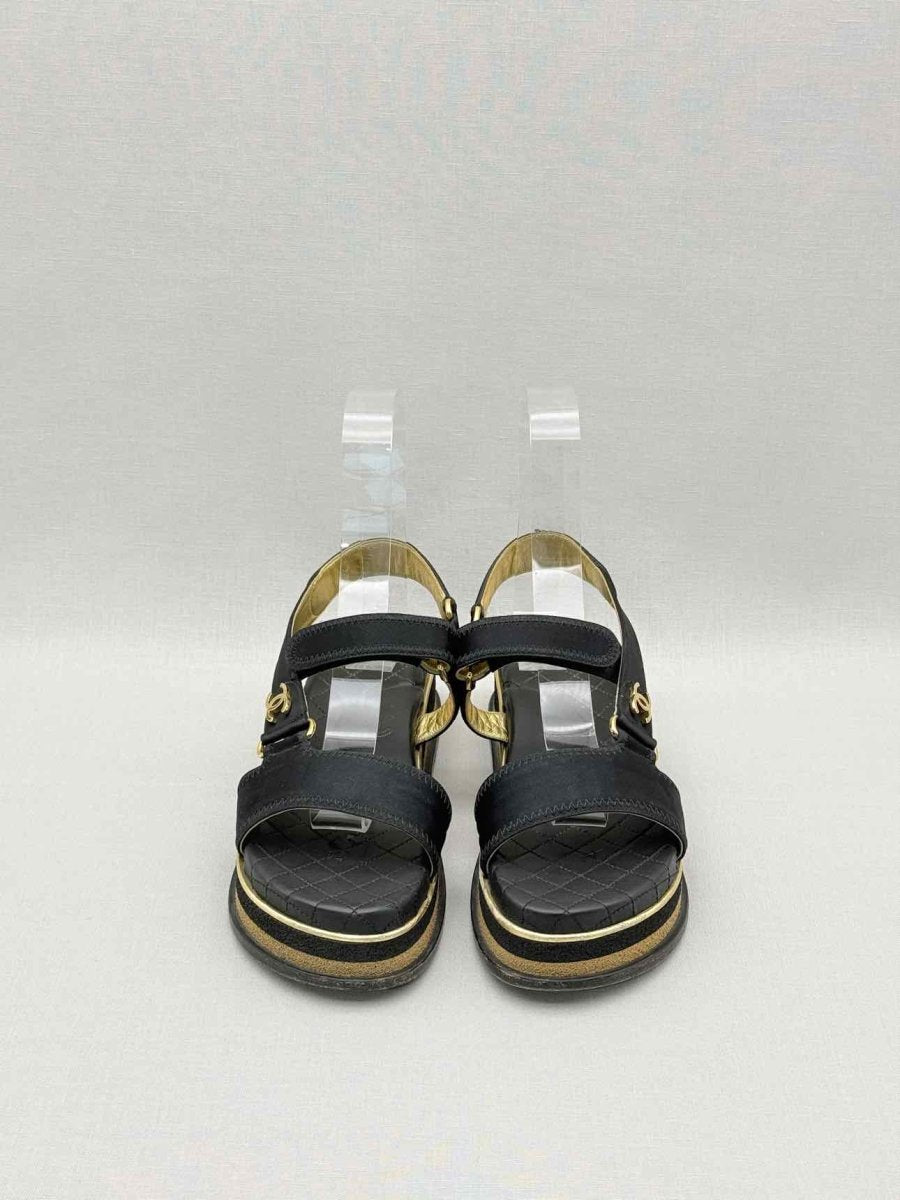 Pre-loved CHANEL Black Quilted Size EU 38.5 Platform Sandals at Reems Closet