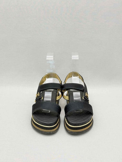 Pre-loved CHANEL Black Quilted Size EU 38.5 Platform Sandals at Reems Closet