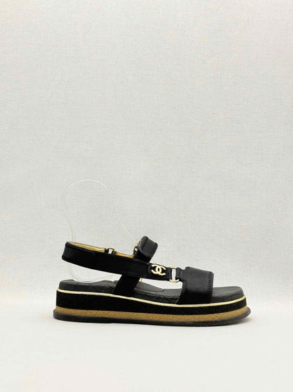 Pre-loved CHANEL Black Quilted Size EU 38.5 Platform Sandals at Reems Closet