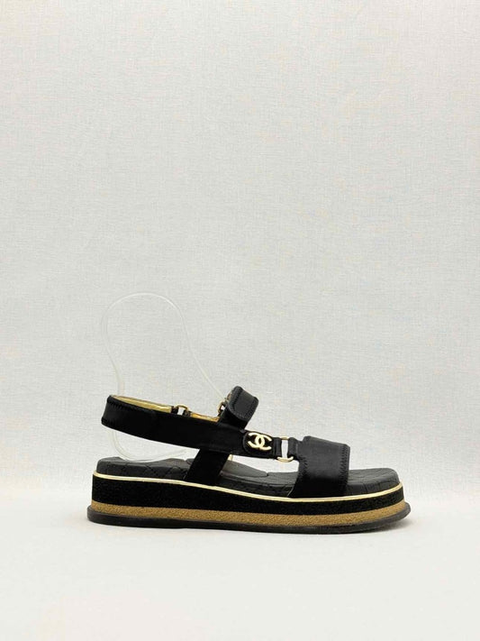 Pre-loved CHANEL Black Quilted Size EU 38.5 Platform Sandals at Reems Closet