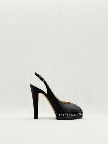 Pre - loved CHANEL Black Size EU 38 Slingbacks at Reems Closet