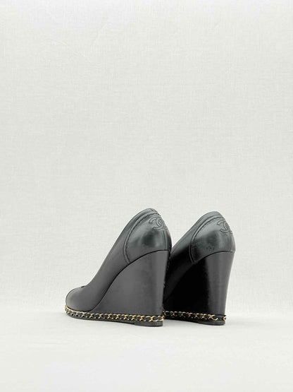 Pre - loved CHANEL Black Size EU 38 Wedges at Reems Closet