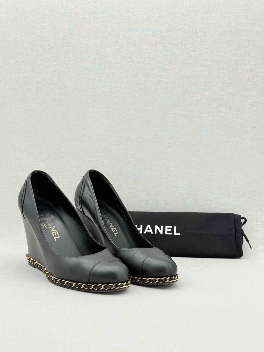 Pre - loved CHANEL Black Size EU 38 Wedges at Reems Closet