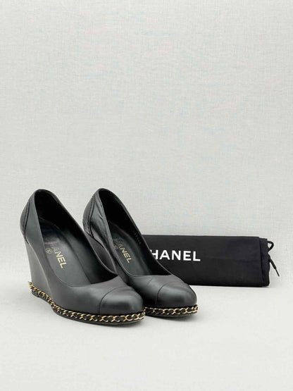 Pre - loved CHANEL Black Size EU 38 Wedges at Reems Closet