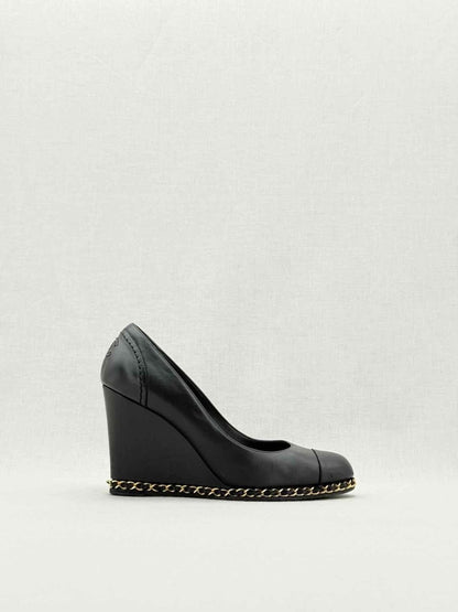 Pre - loved CHANEL Black Size EU 38 Wedges at Reems Closet