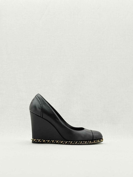 Pre - loved CHANEL Black Size EU 38 Wedges at Reems Closet