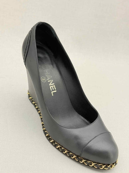 Pre - loved CHANEL Black Size EU 38 Wedges at Reems Closet
