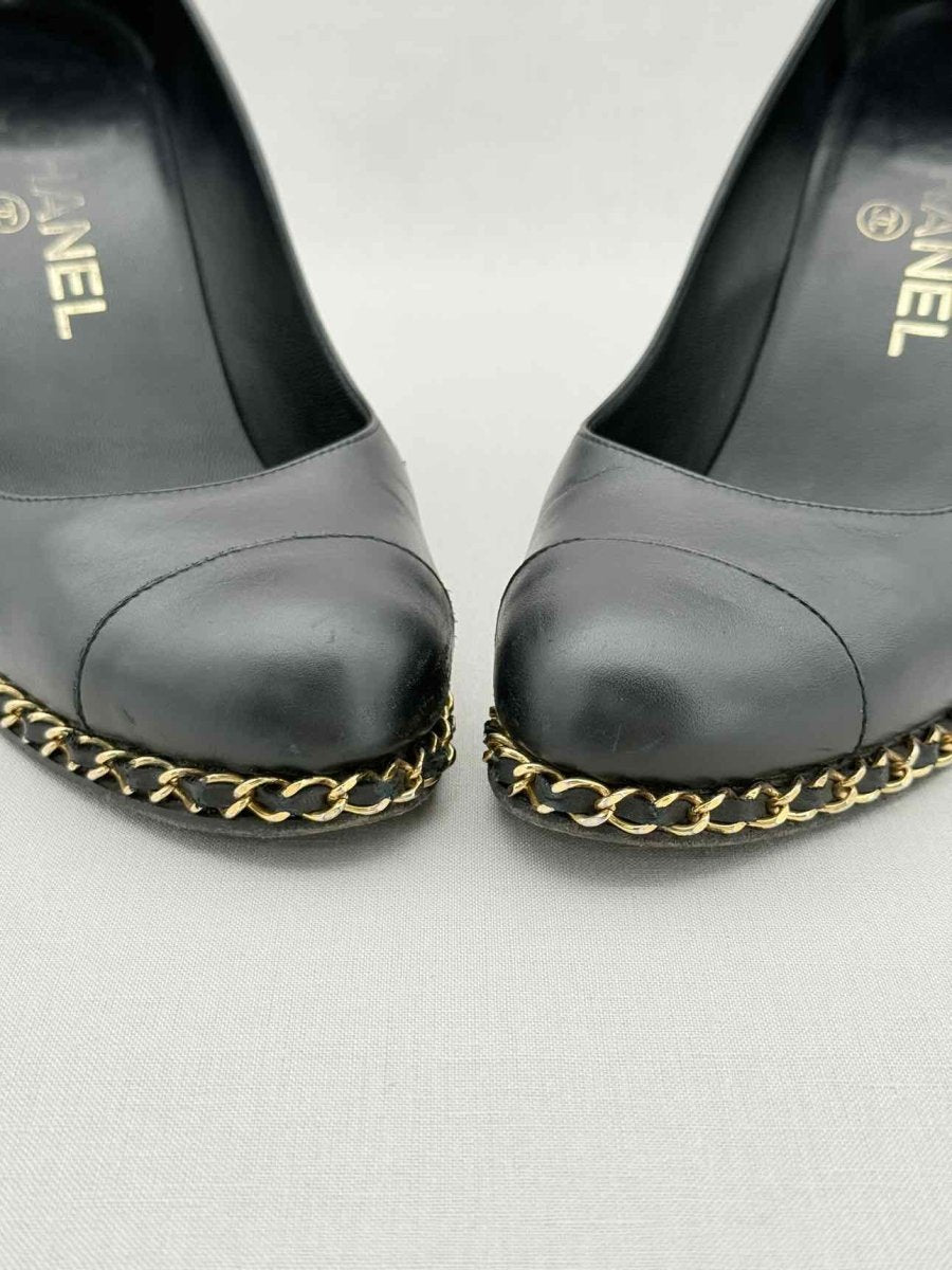 Pre - loved CHANEL Black Size EU 38 Wedges at Reems Closet
