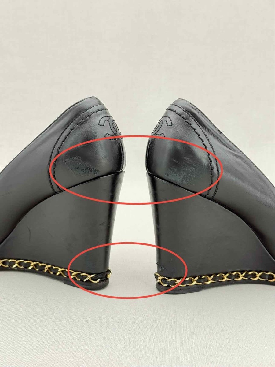 Pre - loved CHANEL Black Size EU 38 Wedges at Reems Closet