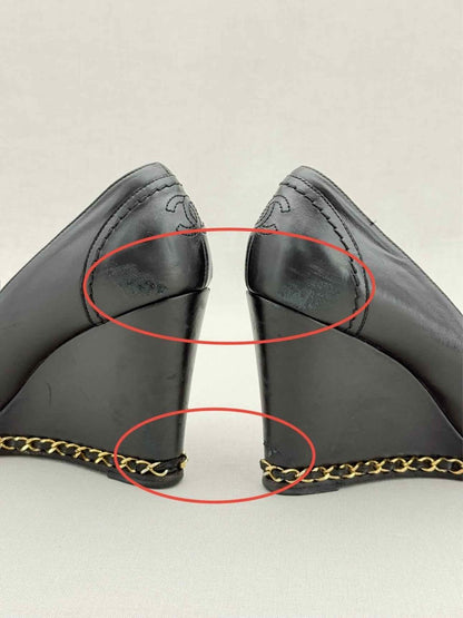 Pre - loved CHANEL Black Size EU 38 Wedges at Reems Closet