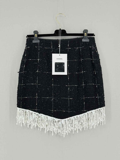 Pre - loved CHANEL Black Tweed Size US 6 Mini Skirt at Reems Closet