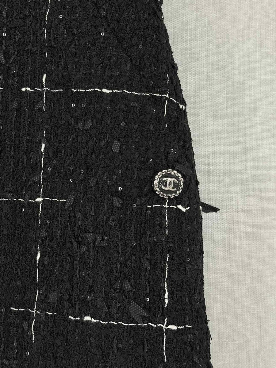 Pre - loved CHANEL Black Tweed Size US 6 Mini Skirt at Reems Closet