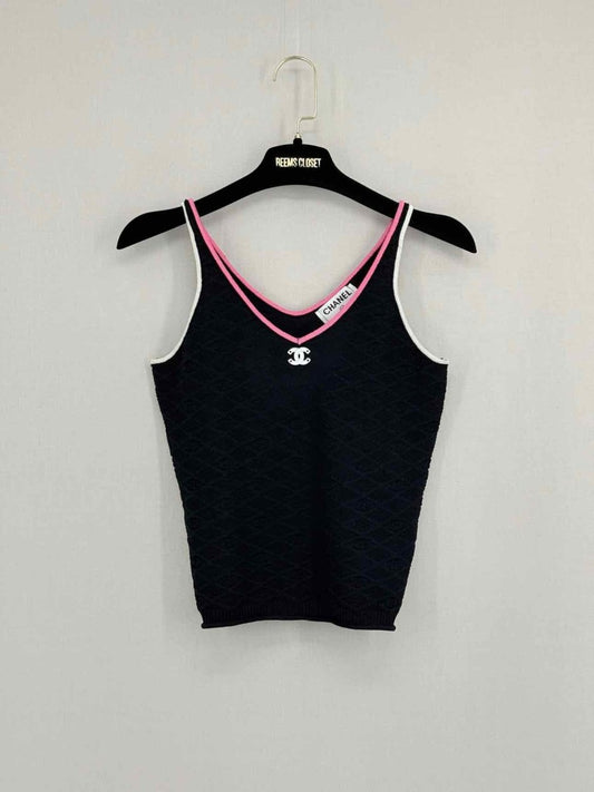 Pre - loved CHANEL Black w/ Pink Size US 4 Tank Top at Reems Closet