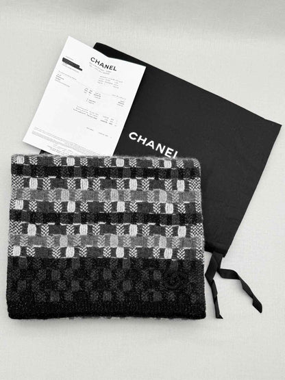 Pre - loved CHANEL Black & White Checked Scarf at Reems Closet