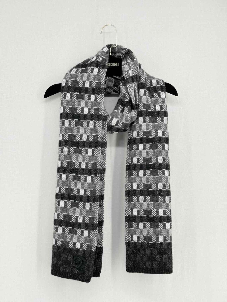 Pre - loved CHANEL Black & White Checked Scarf at Reems Closet