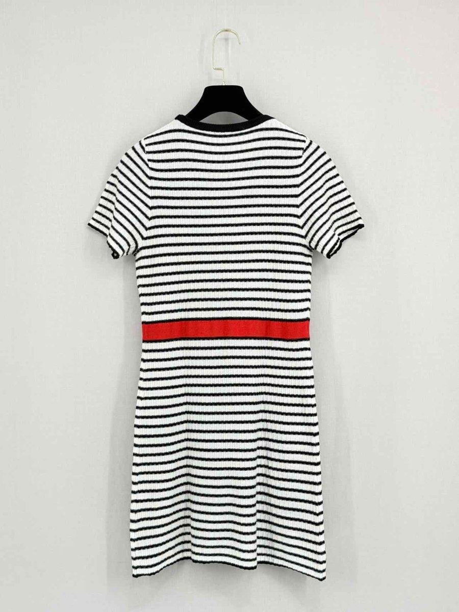 Pre - loved CHANEL Black & White Striped Size US 4 Short Dress at Reems Closet