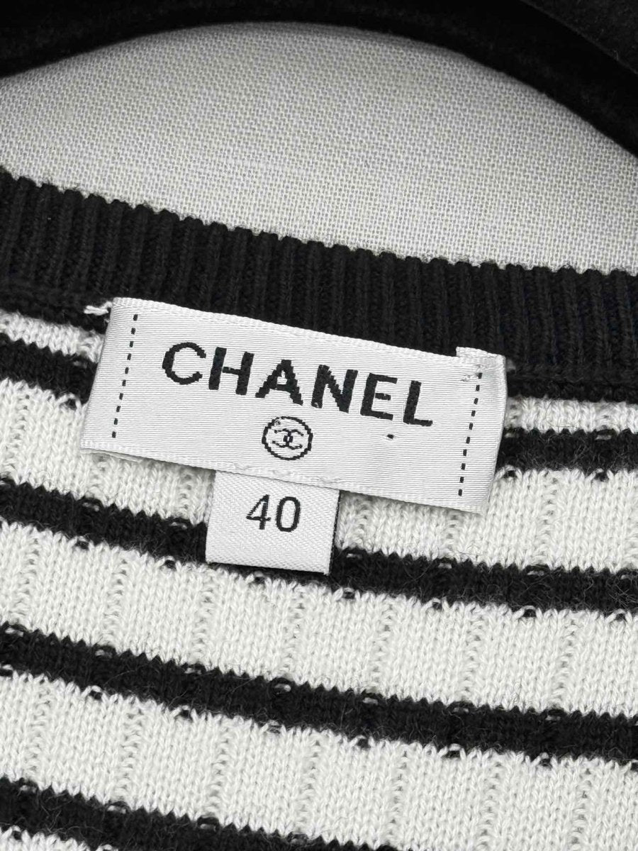 Pre - loved CHANEL Black & White Striped Size US 4 Short Dress at Reems Closet