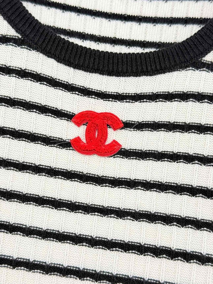Pre - loved CHANEL Black & White Striped Size US 4 Short Dress at Reems Closet