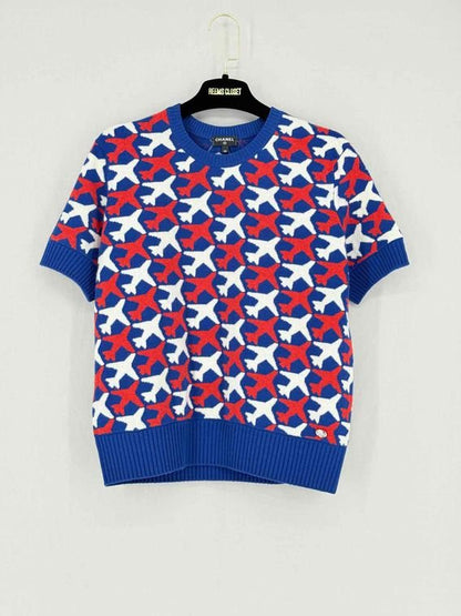 Pre - loved CHANEL Blue Multicolor Size US 14 Jumper at Reems Closet