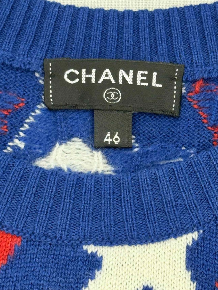 Pre - loved CHANEL Blue Multicolor Size US 14 Jumper at Reems Closet
