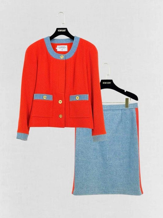 Pre - loved CHANEL BOUTIQUE Orange & Blue Size US 10 Outfit Set at Reems Closet