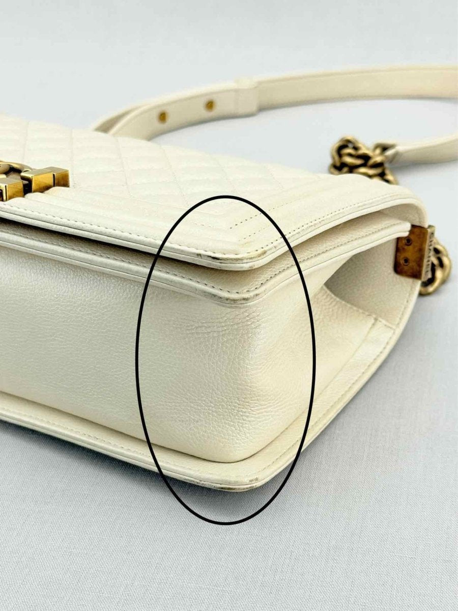 Pre - loved CHANEL Boy Beige Quilted Shoulder Bag at Reems Closet